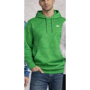 Nike Swoosh Pattern Hoodie Green Pullover Men M Graphic Logo